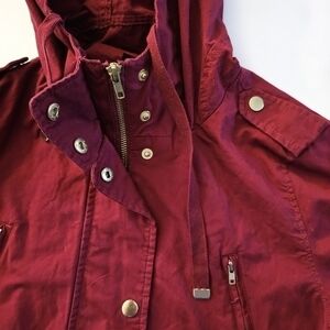 LOVE TREE Women Full Zip Utility Jacket Hooded Dark Red Long‎ Sleeve Medium